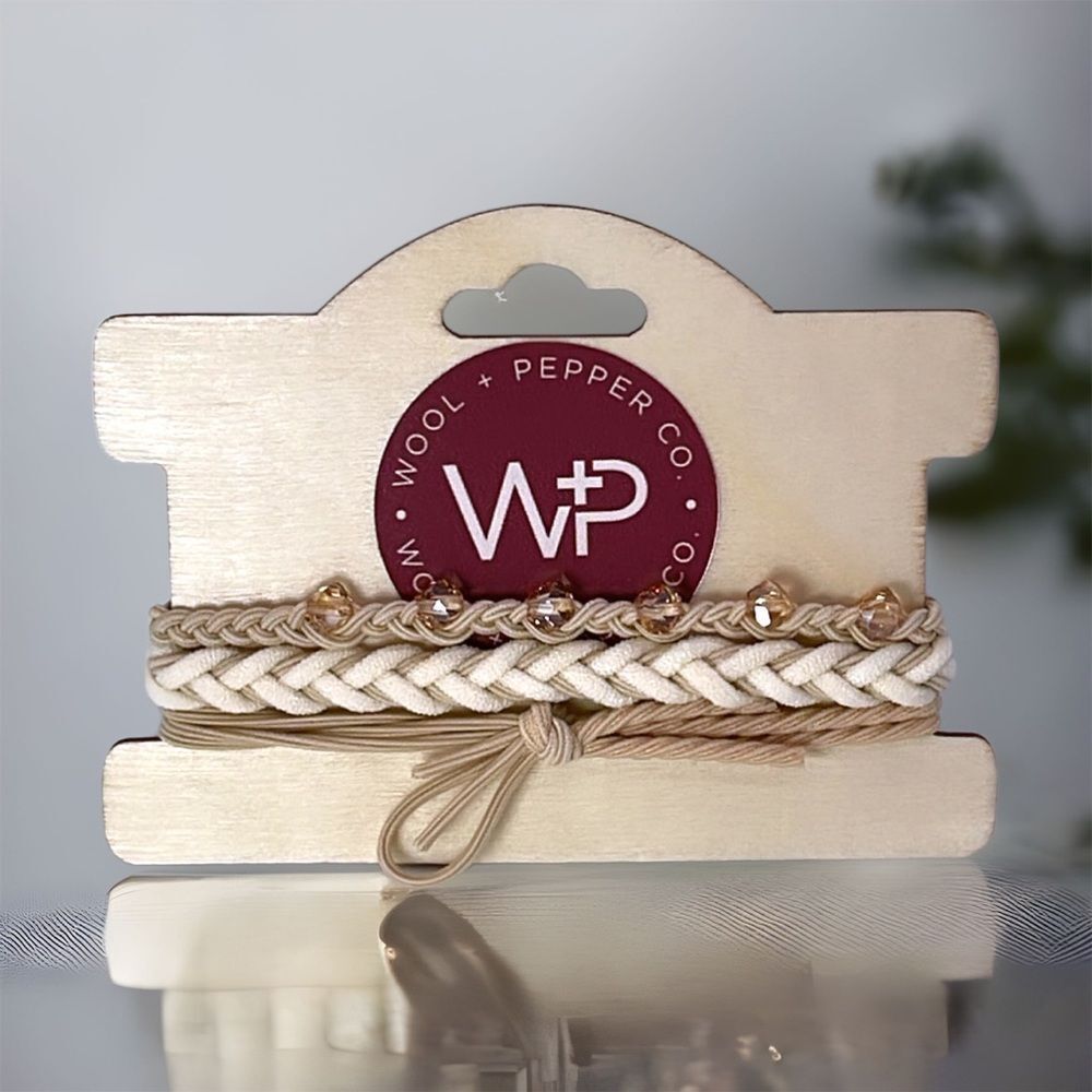 NWT Wool + Pepper Co. Beaded Hair Tie Bracelets (3 bracelet set)